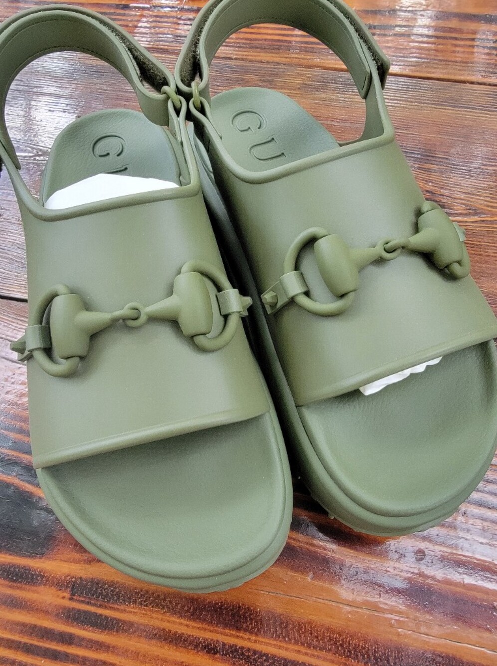 GUCCI Sandals Rubber Horsebit Flatform Rubber Sandals MENS Green - Picture 3 of 10